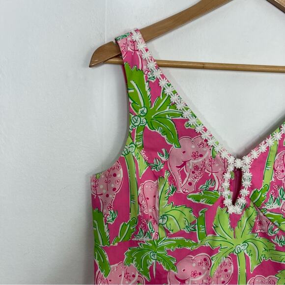 Vintage Lilly Pulitzer Taboo Pink Elephant Print Keyhole Shift Dress Size 10 - Picture 5 of 14
